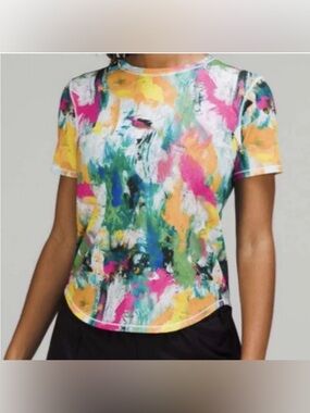 Lululemon High-Neck Running and Training T-Shirt No Limits White Multi Sz 12